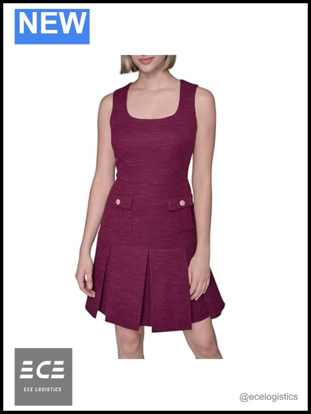 KARL LAGERFELD Women's Sleeveless Square Neck Stretch Texture Mini Dress with